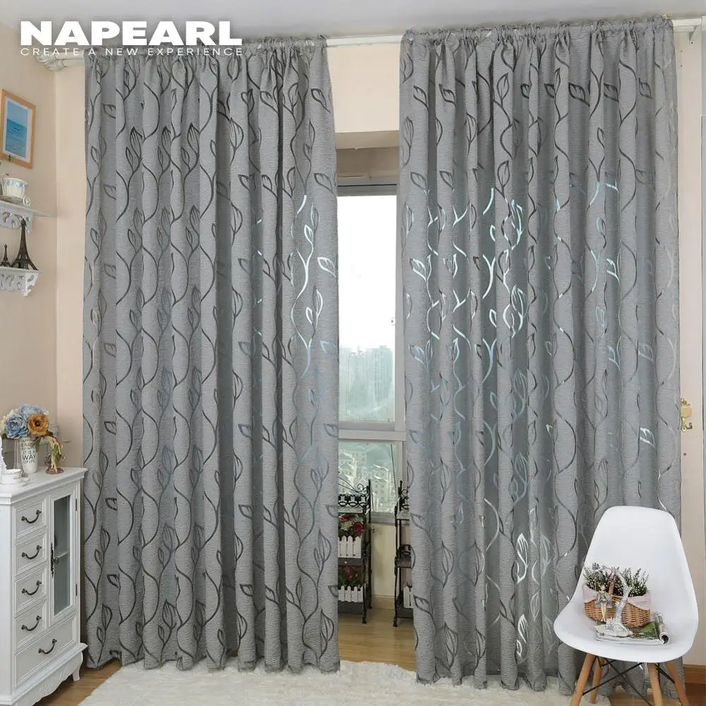 

NAPEARL Home Decoration Living Room Curtains Window Treatments Jacquard Leaf Designer Gray Curtain For Kitchen Bedroom
