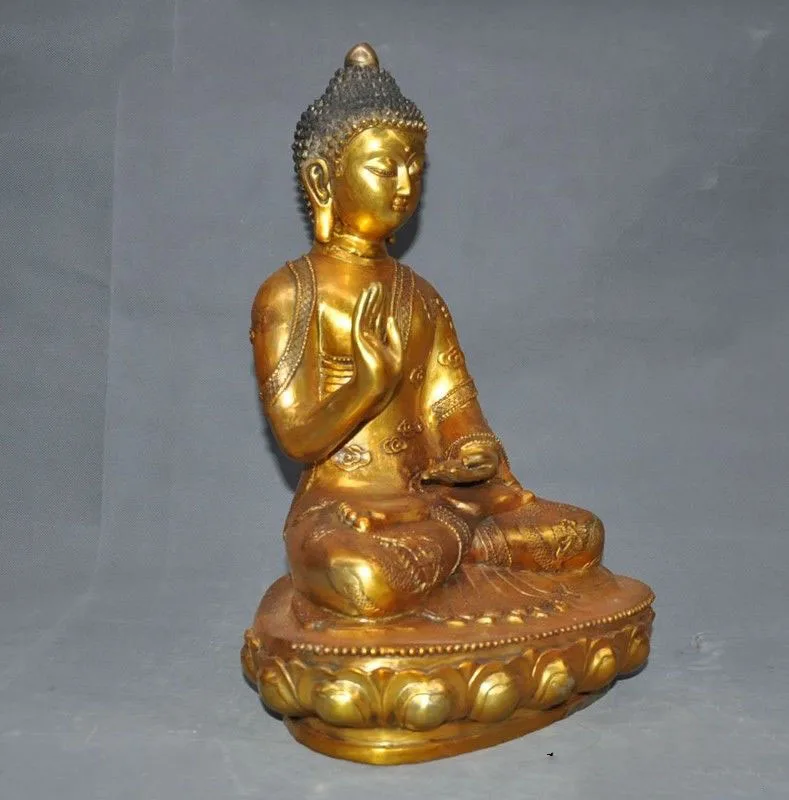 

wedding decoration Old Tibetan Buddhism fane bronze Gilt Dragon Sakyamuni Shakyamuni Buddha statue