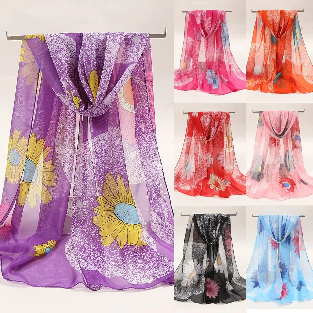 Женский шелковый шарф с цветочным принтом лето 2020 Длинный мягкий шарф-накидка