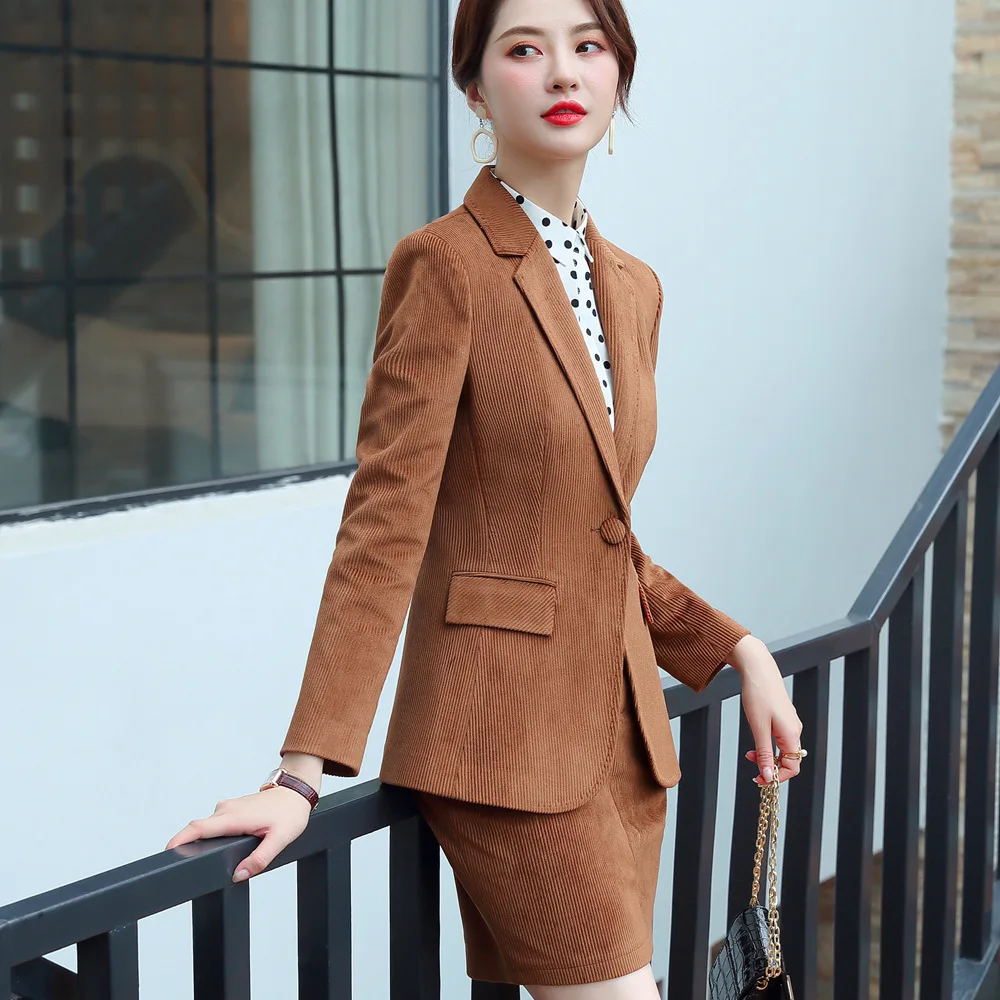 Костюм женский деловой костюм с юбкой 2019 зимний теплый вельветовый комплект из 2