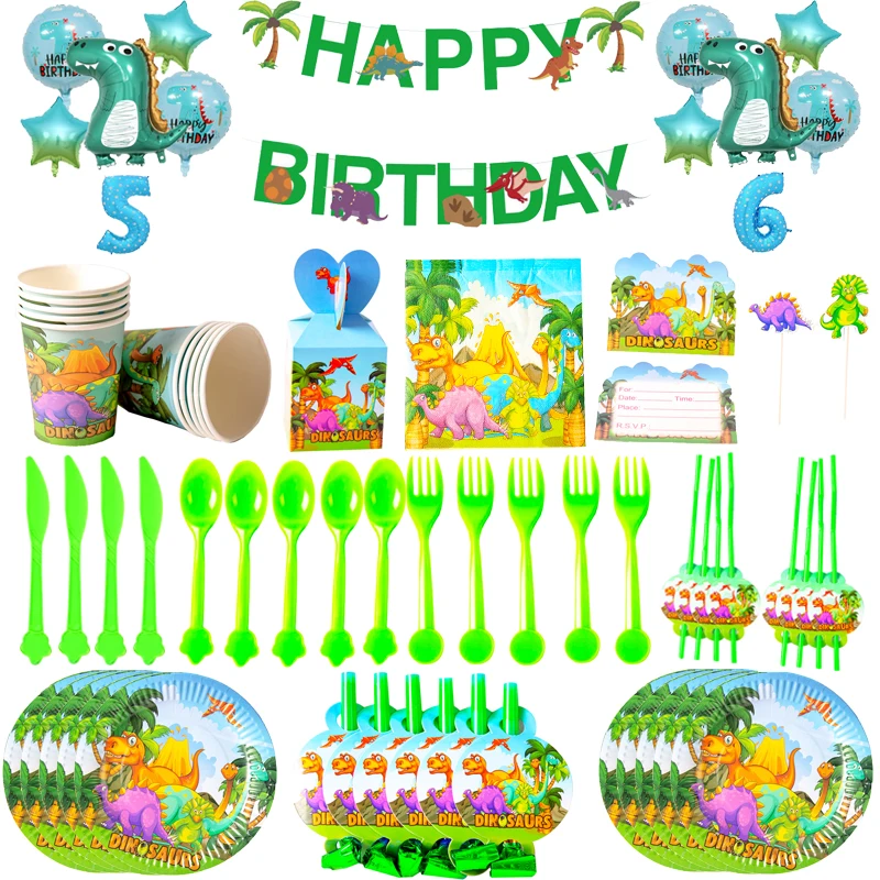 

Dinosaur Party Theme Disposable Tableware Set Paper Cup Plate Napkin Baby Shower Birthday Party Supplies Decorations Kids Gifts