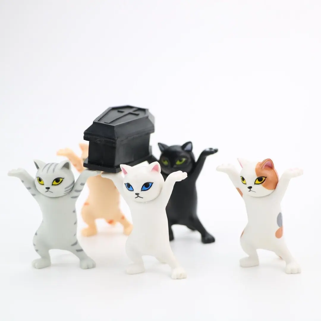 

Enchanting 5 Cats Coffin Carrying Team Doll Pen Holder Rack Model Cute Ornaments Cake Decorations Hand-made Home Decore