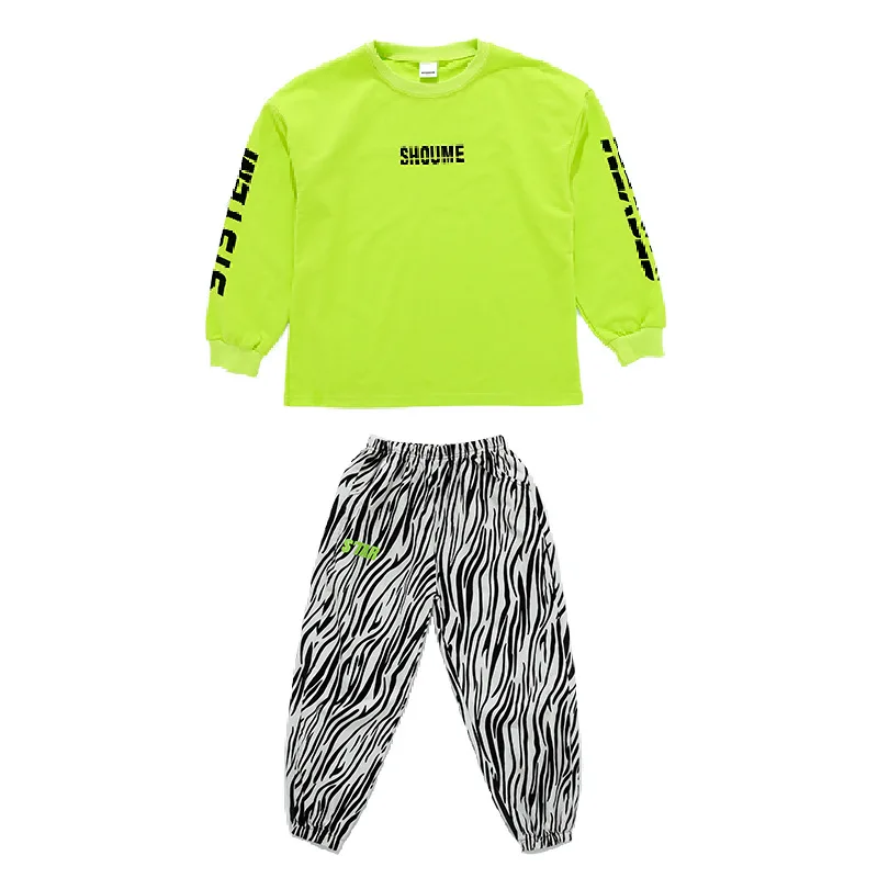 

Kid Hip Hop Clothing Sweatshirt Crop Top Long Sleeve Shirt Streetwear Zebra Print Pants for Girl Boy Jazz Dance Costume Clothes
