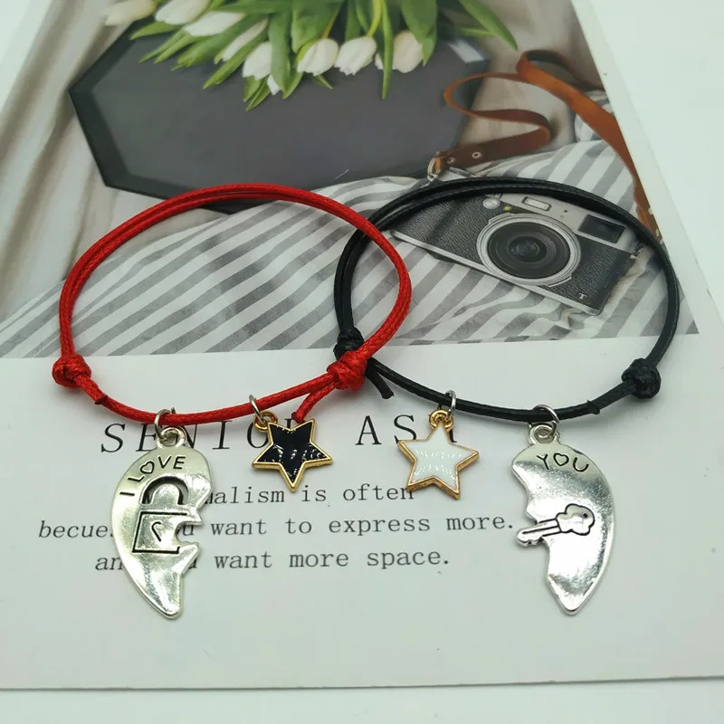 2 шт. новый браслет для друга счастливая веревка брелок Locky Key черно-белая звезда