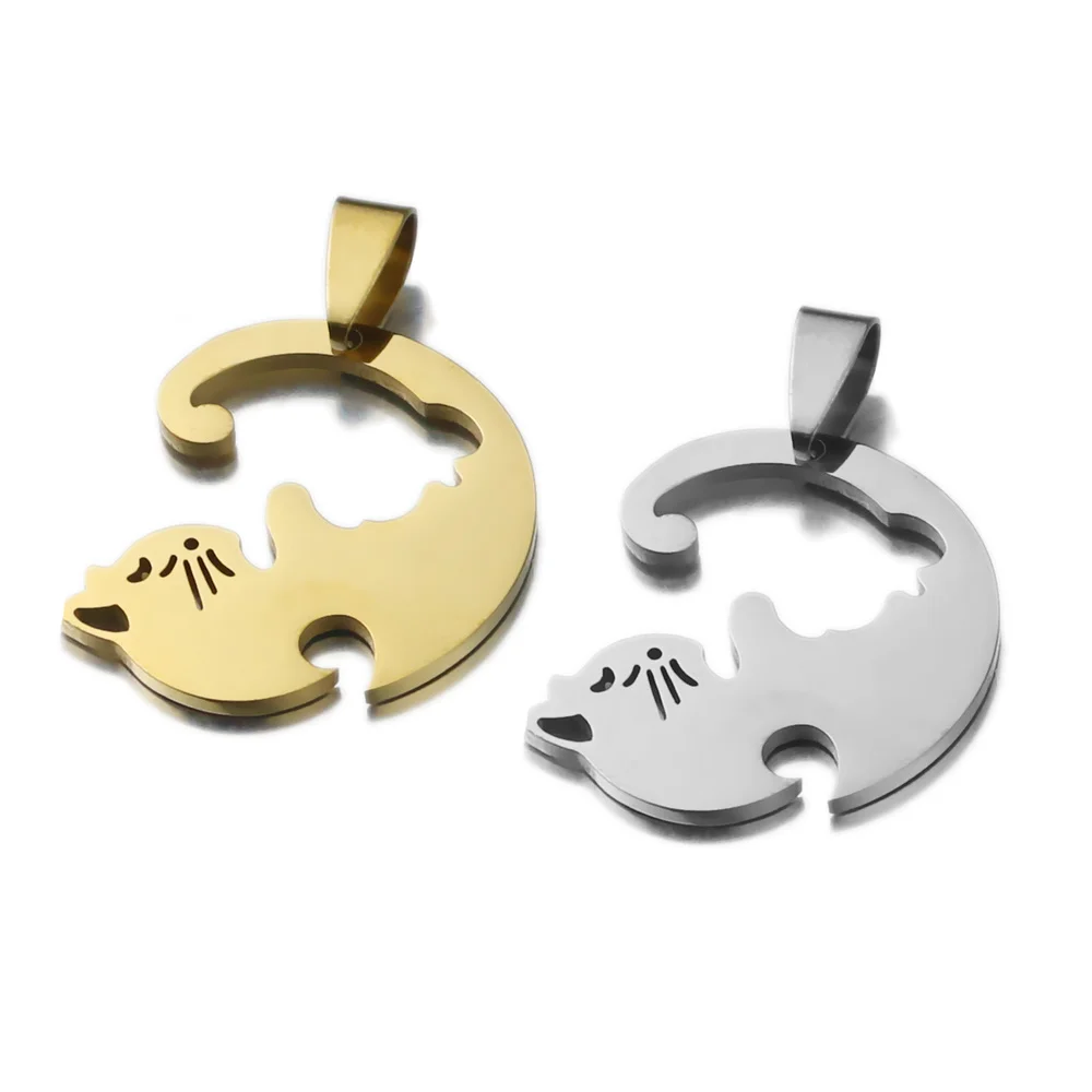 Ожерелье с подвеской в виде кошки из нержавеющей стали 1 пара|Шармы| |