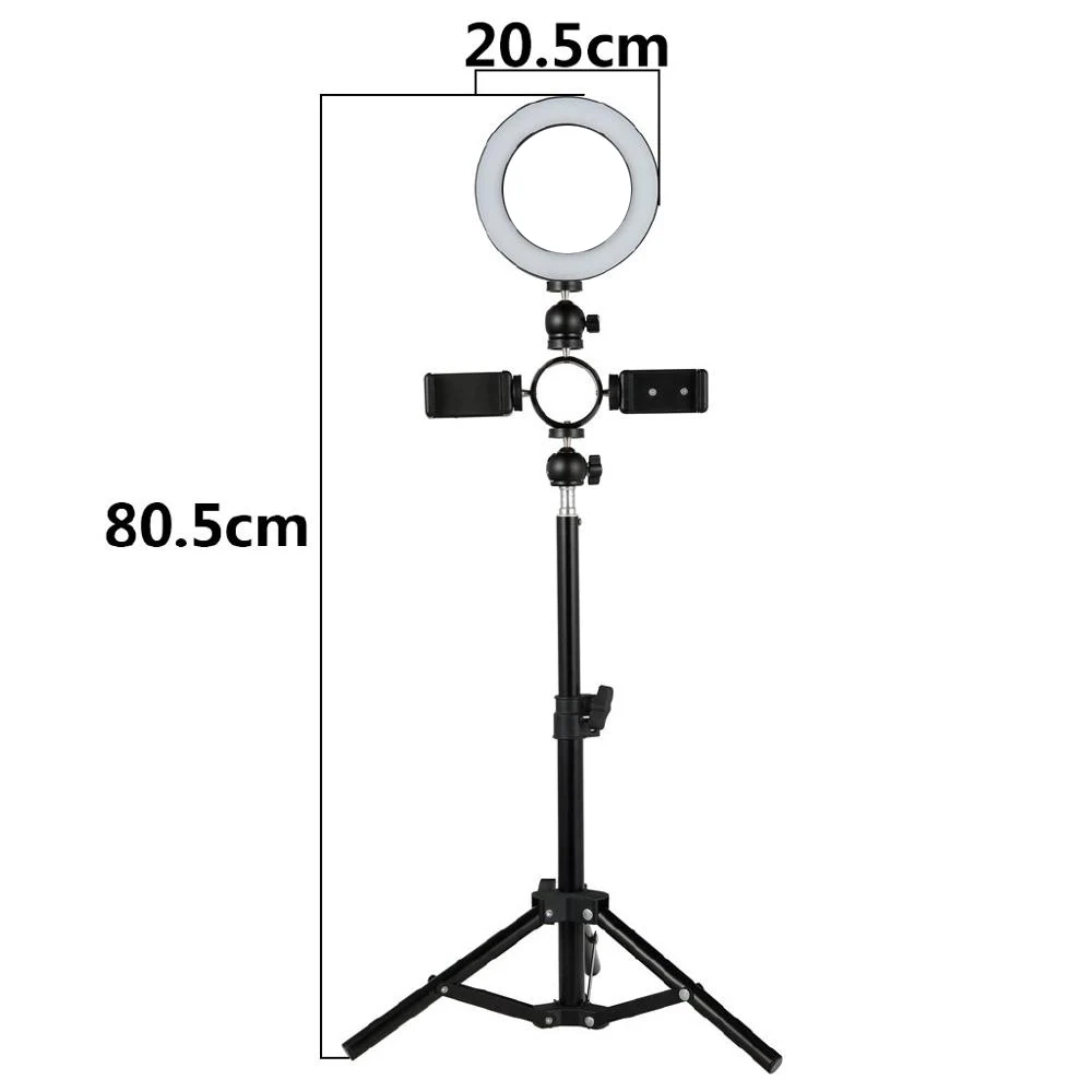 Кольцевой светильник 8 дюймов с зеркалом 2 держателя для телефона и 0 5 м