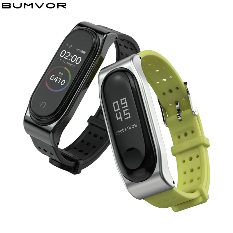 Мягкий силиконовый ремешок Mi Band 4 для Xiaomi 3 металлический корпус с рамкой Смарт