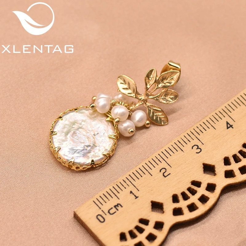 XlentAg Natural Fresh Water Baroque Pearl Drop Earrings Women Plant Leaves Dangle Earrings Luxury Handmade Fine Jewelry GE0308
