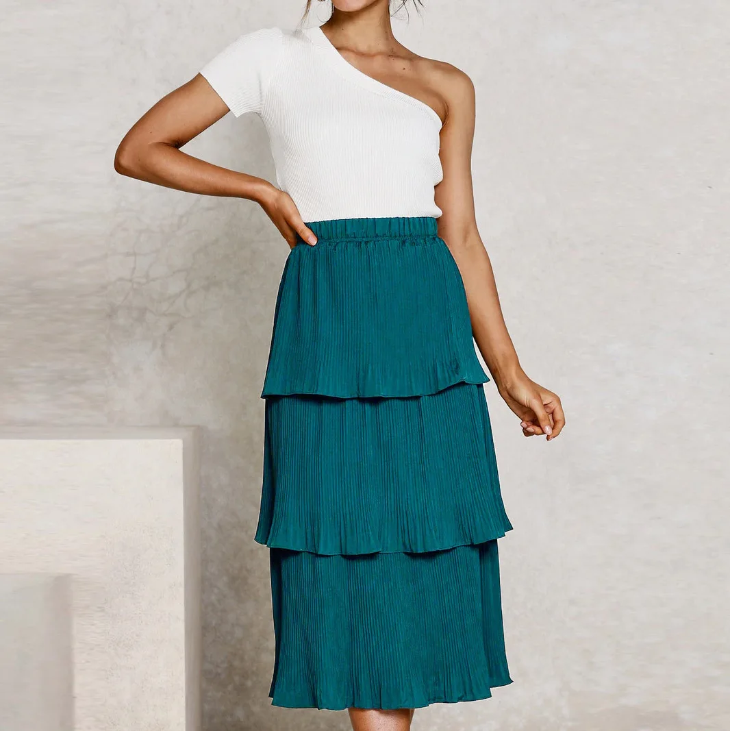 

Women's Long Skirt 2021 Spring Summer New Fashion Simple Solid Color Elegant Female High-waisted Straight Chiffon Maxi Skirt