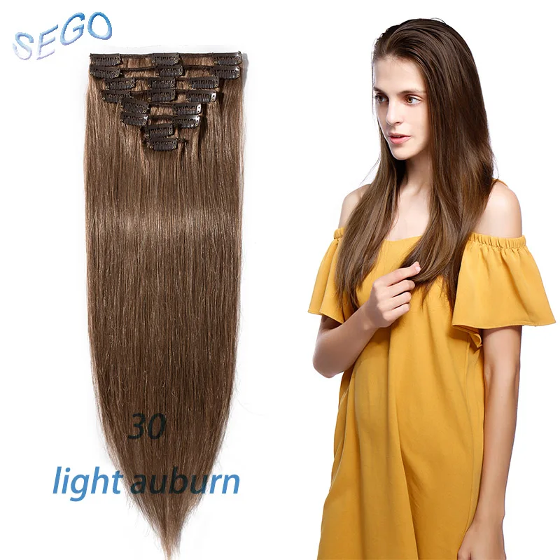 #30 SEGO "-24" 65-120G прямолинейный скрепка в Пряди человеческих волос для наращивания чистый и фортепиано Цвет 8 шт./компл. Non-Волосы remy, на заколках, бразильские волосы - Цвет: #30