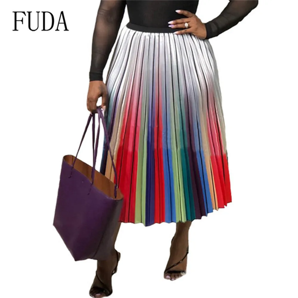 Bright Color FUDA неоновый цвет, Летние Элегантные богемные шифоновые гофрированные длинные юбки, эластичная талия, Женская Повседневная пляжная Макси-юбка в пол - Цвет: Bright Color