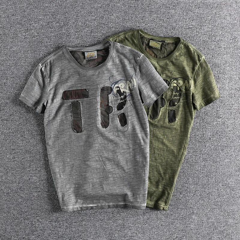 

summer men's short-sleeved T-shirt Patch letter pattern printed retro tees viatage tops streetwear men clothing
