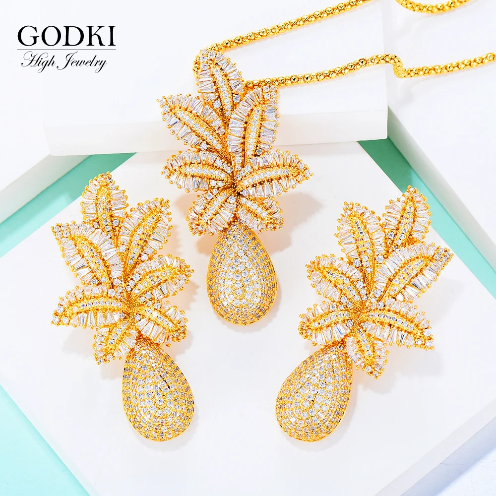 Женские жемчужные серьги GODKI 65 мм с каплями воды в виде ананаса ожерелье
