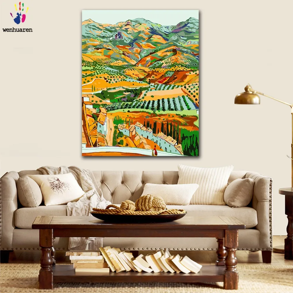 DIY картинки для раскраски по номерам с цветами поле пейзаж в Ван гоге картина