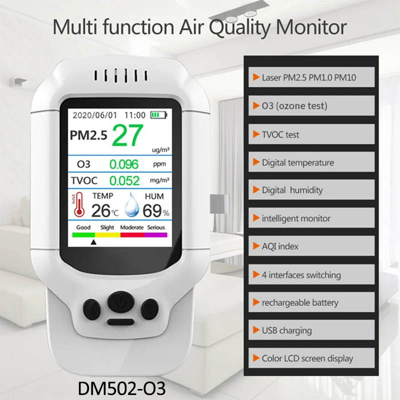 Детектор воздуха LCD USB PM2.5 HCHO TVOC лазерное рассеивание качества детектор газовый