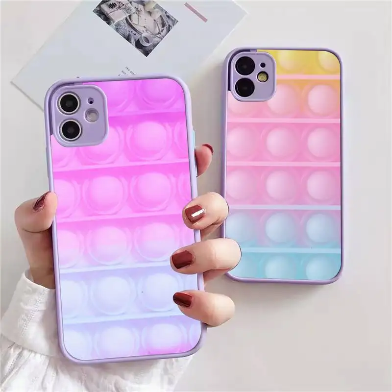 

Пузырьковый антистрессовый чехол для iphone 13 12 11 xr xs x 7 8 pro max светло-фиолетовый мягкий силиконовый прозрачный чехол из ТПУ