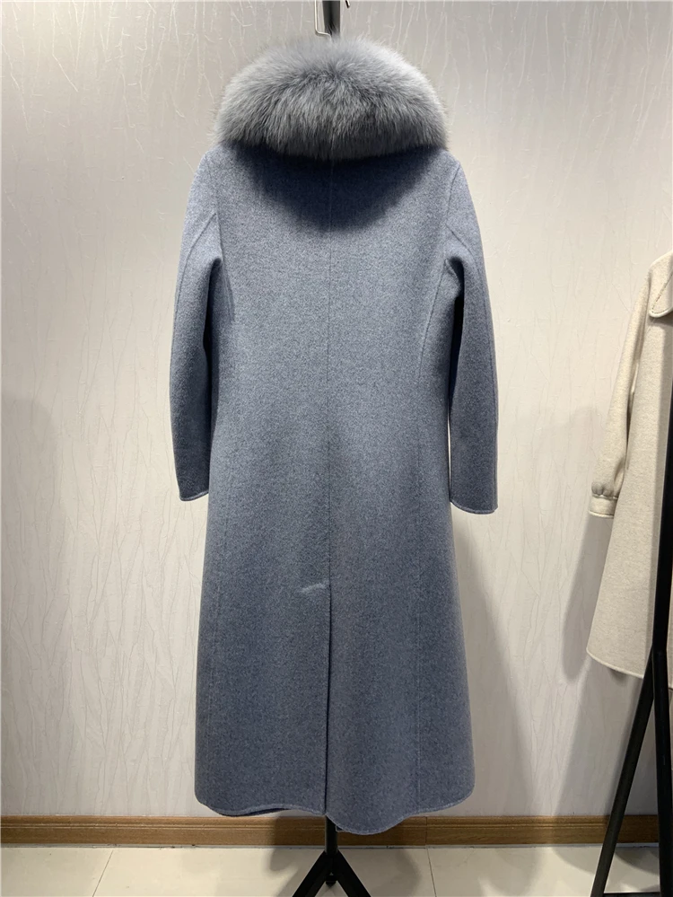 OFTBUY новое пальто с натуральным мехом, зимняя куртка для женщин, Воротник из натурального Лисьего меха, шерсть, тонкая Длинная Верхняя одежда с поясом, женская уличная одежда