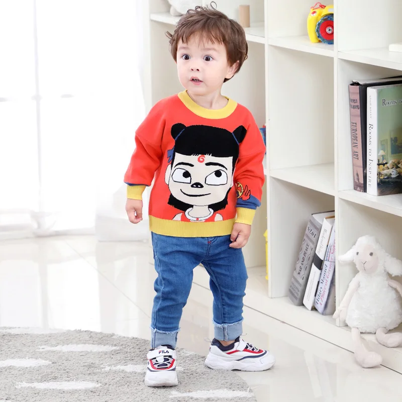 Детские свитера для мальчиков и девочек Вязаные Теплые Топы свитер с круглым