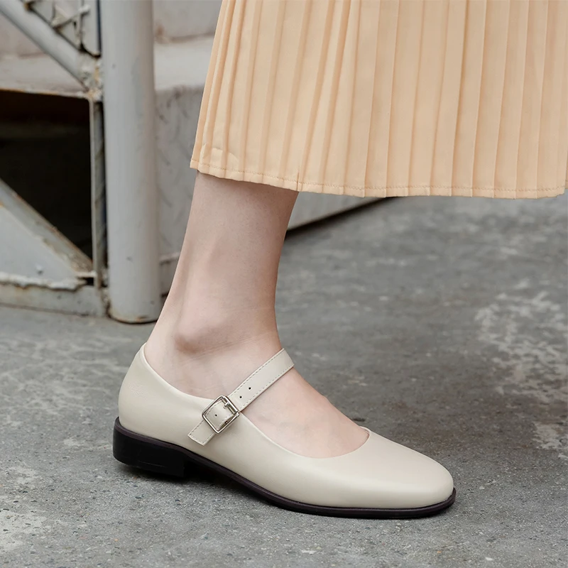 

Genuine leather Office Lady Working Shoes Woman Mary Janes Women Shoes Sweet Shallow 2020 Newest Thick low Heels girl's shoes