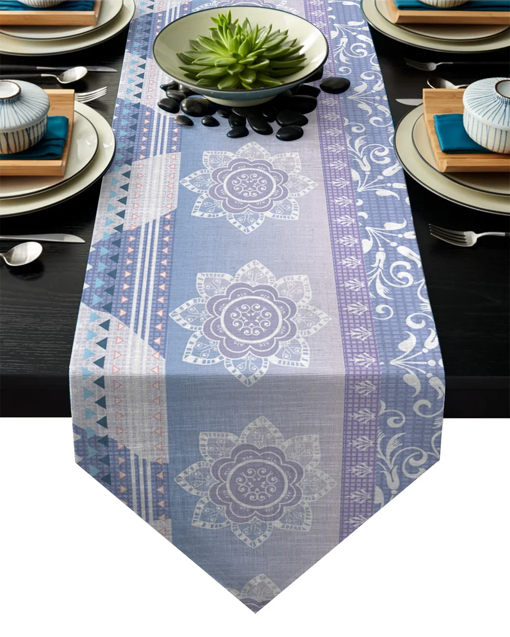 

Mandala Datura Buddhism Cotton Linen Table Runners for Family Dinner Wedding Party Holiday Farmhouse Thanksgiving Christmas