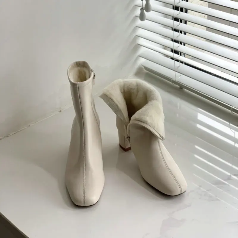 

QZYERAI 2021 New Listing Winter Women Snow Boots 100% Wool Pump Shoes Warm Natural Genuine Leather Women Fur Fashion Boots