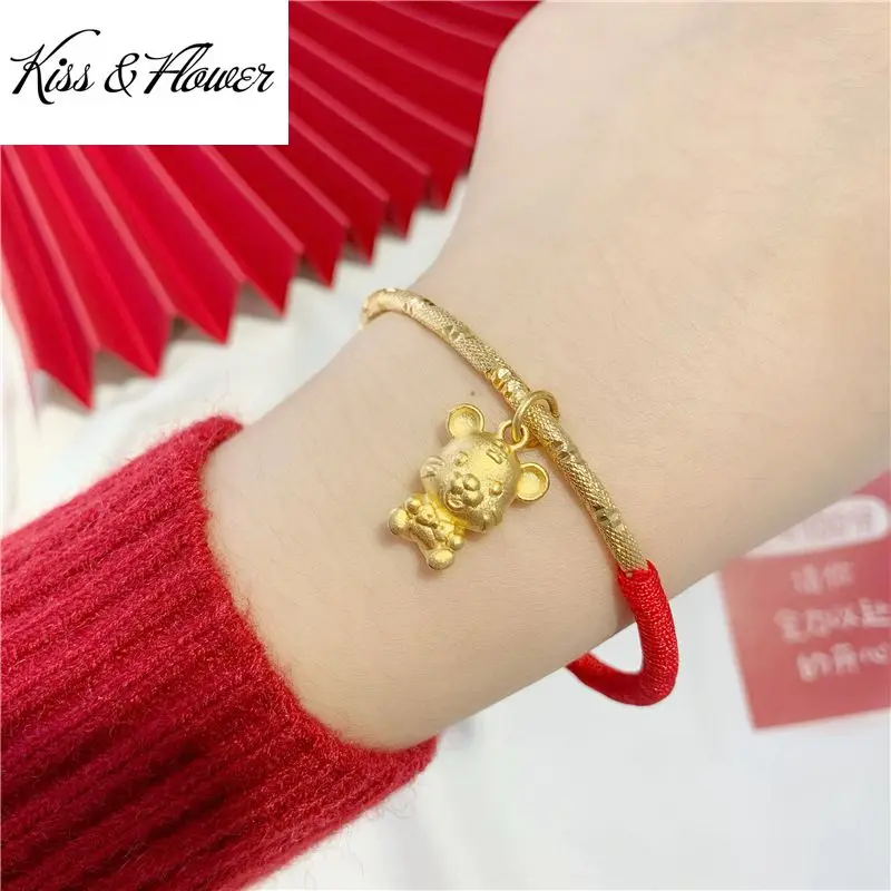 

KISS&FLOWER BR237 Fine Jewelry Wholesale Fashion Woman Girl Bride Birthday Wedding Gift Vintage Tiger 24KT Gold Bracelet Bangle