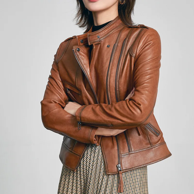 

Real Genuine Leather Jacket Women Clothes 2021 Short Women's Leather Coat Vintage Spring Autumn Sheepskin Coat Plus Size Y829
