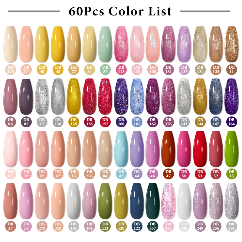 

Mtssii 60pcs 40pcs Color Gel Nail Polish Set 122 Colors Semi Permanent UV Led Gel Varnish Soak Off Nail Lacquers Base Top Coat