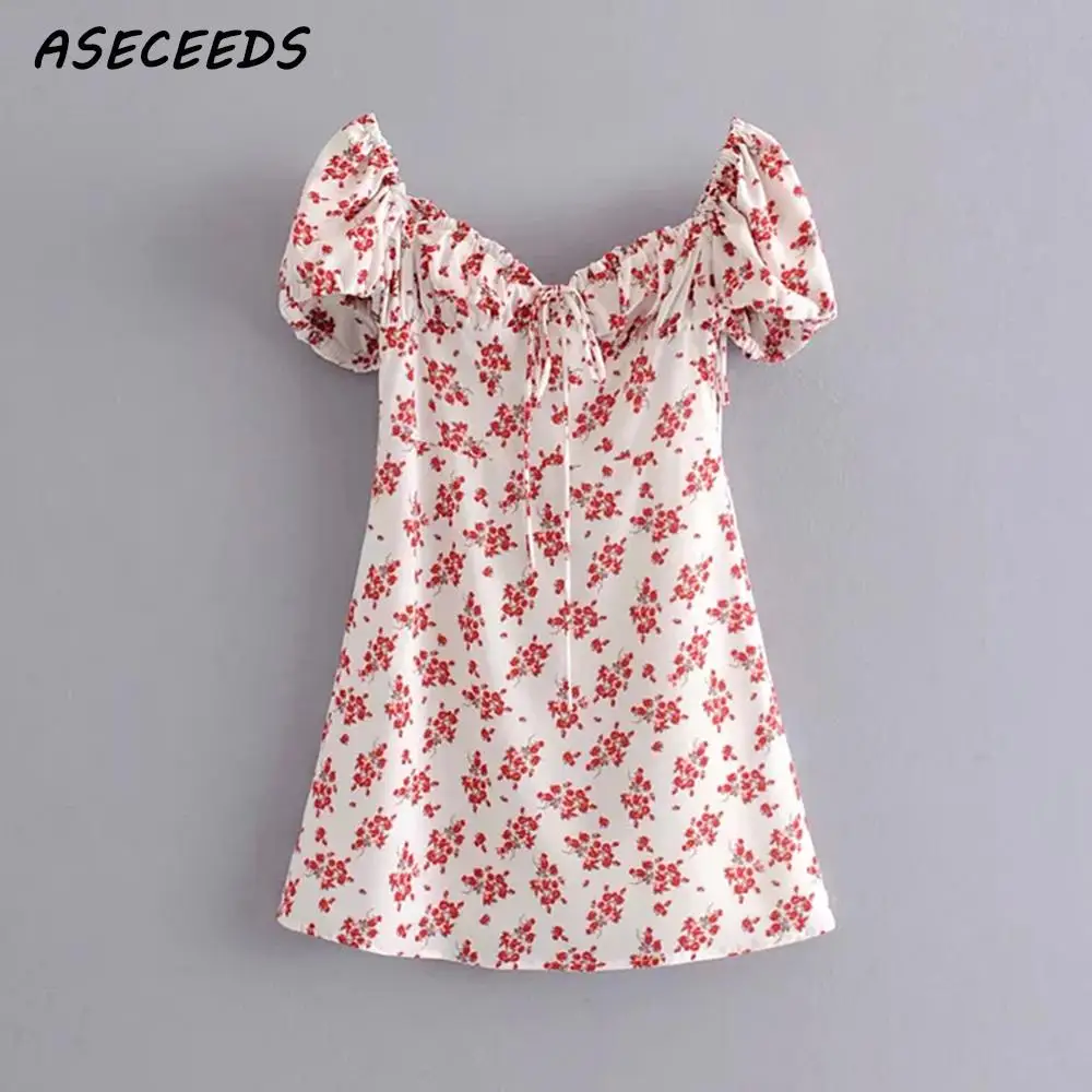 Женское винтажное платье с цветочным принтом элегантное белое бантом корейское