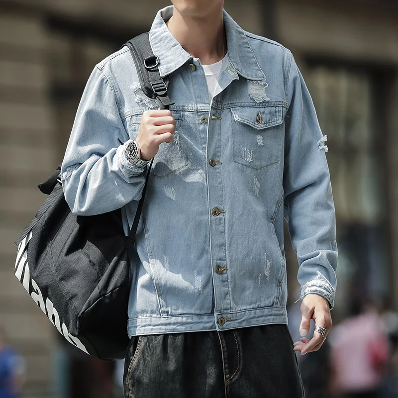 

The new spring season young man hole denim jacket 2020 fashion handsome loose jean jacket