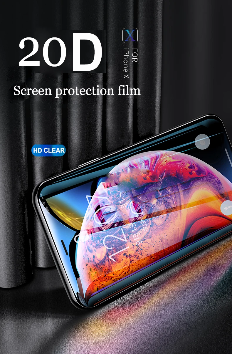20D нано жидкое полное покрытие Защитное стекло для iPhone 7 8 6 Plus Защита экрана для X XR XS Max 11 pro УФ Закаленное стекло пленка