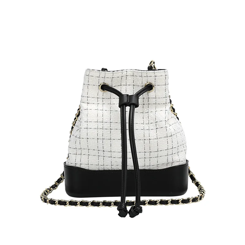 

Women Bucket Bag 2020 New Fashion Retro Woven Crossbody One-shoulder Armpit Bag Drawstring Phone Pocket A563