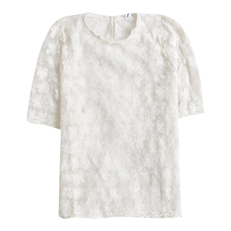 

Summer apricot temperament o neck slim fit short-sleeved shirt