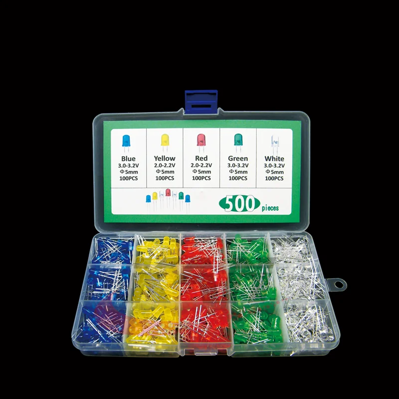 Набор светодиодных диодов 5x100pcs = 500Pcs 5MM Смешанные цвета красный зеленый желтый