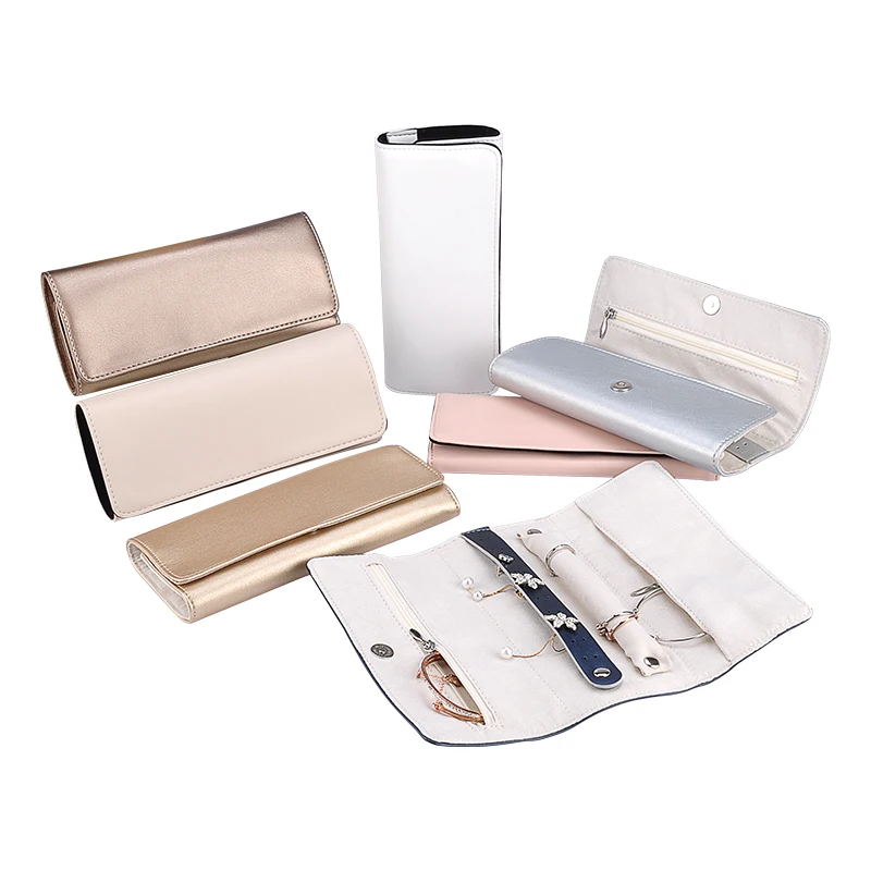 Jewelry Roll Velvet Travel Leather Jewellery Ring Case Organizer Up Pouch