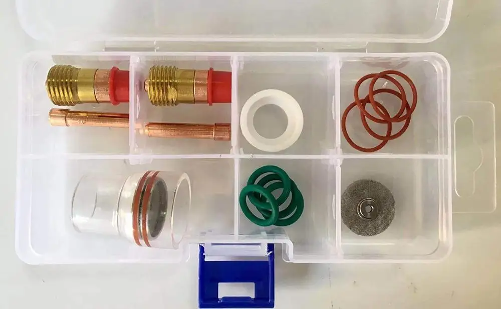 

RIVERWELD Pyrex Cup 21mm 12# TIG Gas Lens Stubby Collet Body Kit for SR WP 17 18 26 Series TIG Welding Torches Part 18pcs