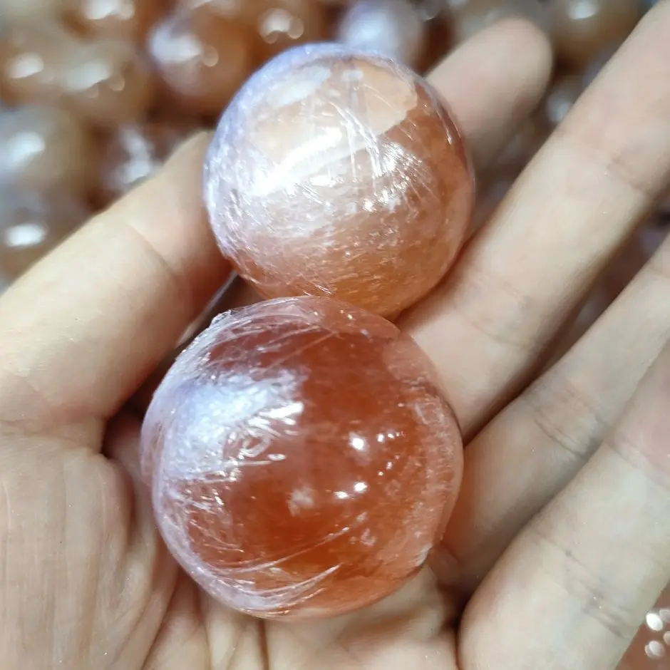 

2 шт. Selenite Сферический полнолунный богини экстрактный оранжевый гипсовый хрустальный шар 30-40 мм