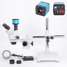 Trinocular stereo microscope 7-45X universal bracket HDMI industrial camera universal surgery mobile phone repair testing