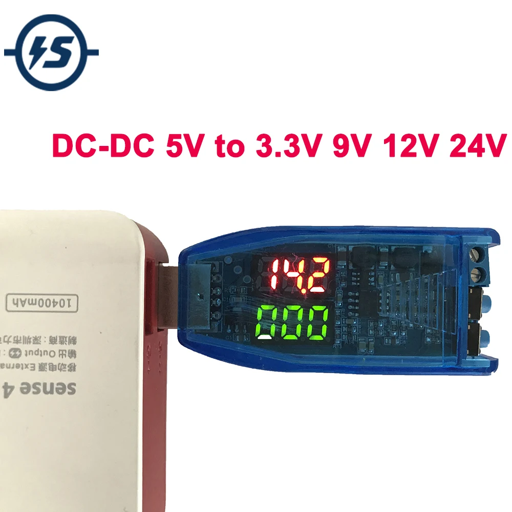 USB понижающий модуль питания красный зеленый Дисплей Напряжение тока Боковая кнопка регулировки с коробкой DC-DC 5 В до 3,3 В 9 в 12 В 24 В