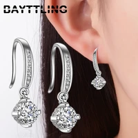 bayttling silver color 27mm shiny round zircon drop earrings for woman fashion glamour party gift jewelry earrings
