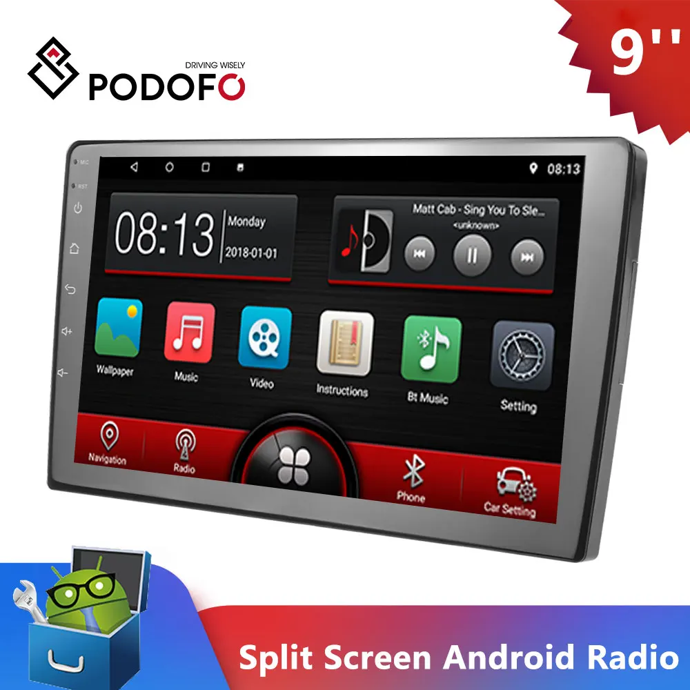

Автомагнитола Podofo 2Din с GPS, Android, 9 "раздельный экран 2.5D, закаленное стекло, зеркальная связь, MP5, GPS, Wi-Fi, без DVD