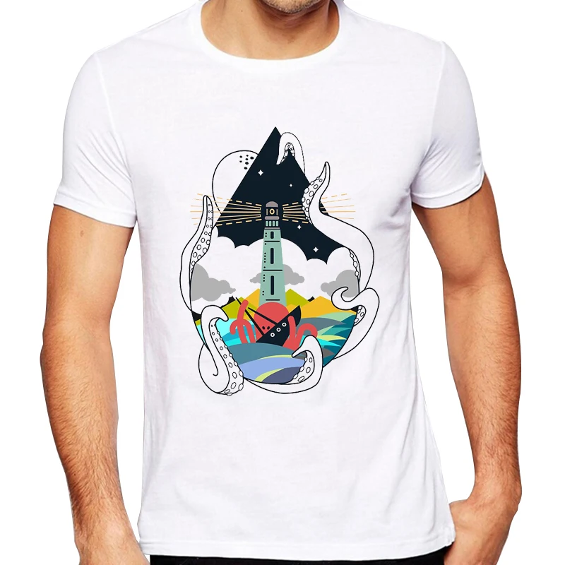 2020 Мужская Новая мода абстрактный осьминог дизайн короткий рукав футболка