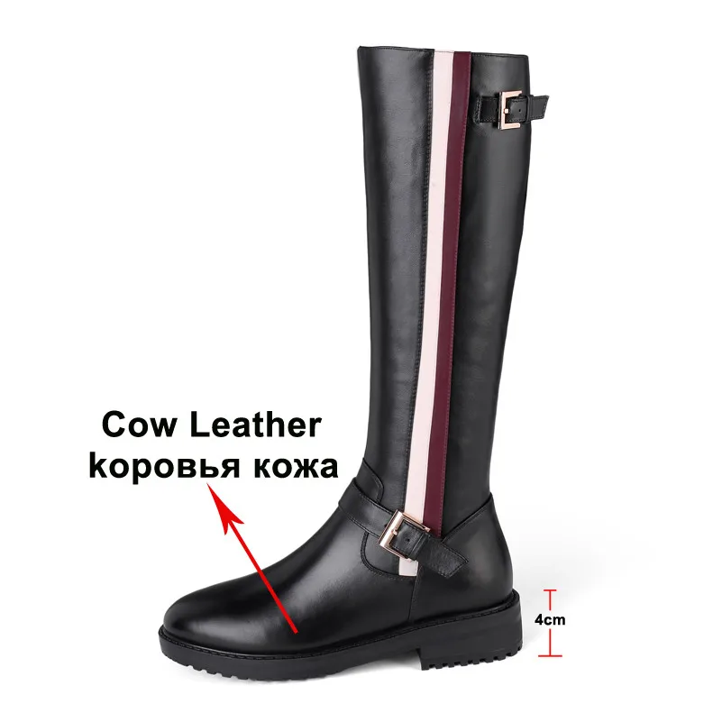 Meotina/зимние сапоги для верховой езды; женские сапоги до колена из натуральной кожи с пряжкой на толстом каблуке; Разноцветные сапоги на молнии; Женская Осенняя обувь; Размеры 4-10