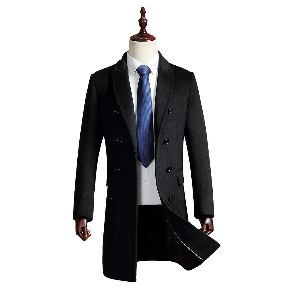 

Autumn Brand Winter New Men Slim Long Woolen Coat Business Casual Fashion Mens Overcoat Jacket 1721
