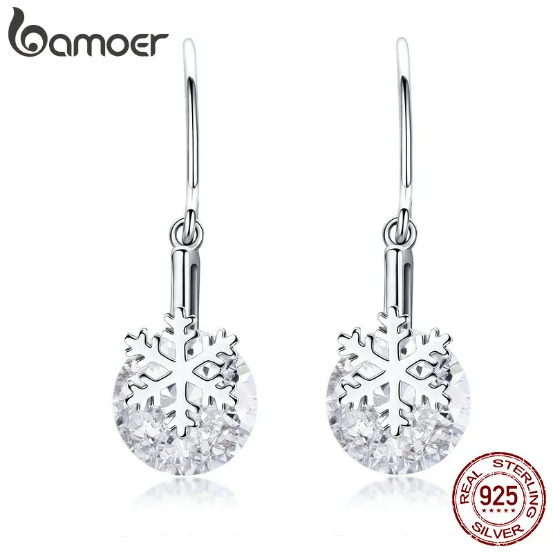 BAMOER 925 Stelring серебро сердца Прозрачный CZ КРУГЛЫЙ Снежинка Dangel Серьги для Для женщин Обручение Свадебные украшения подарки BSE066