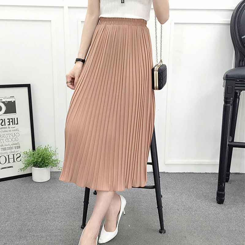 Женская плиссированная юбка с высокой талией Повседневная шифоновая модная