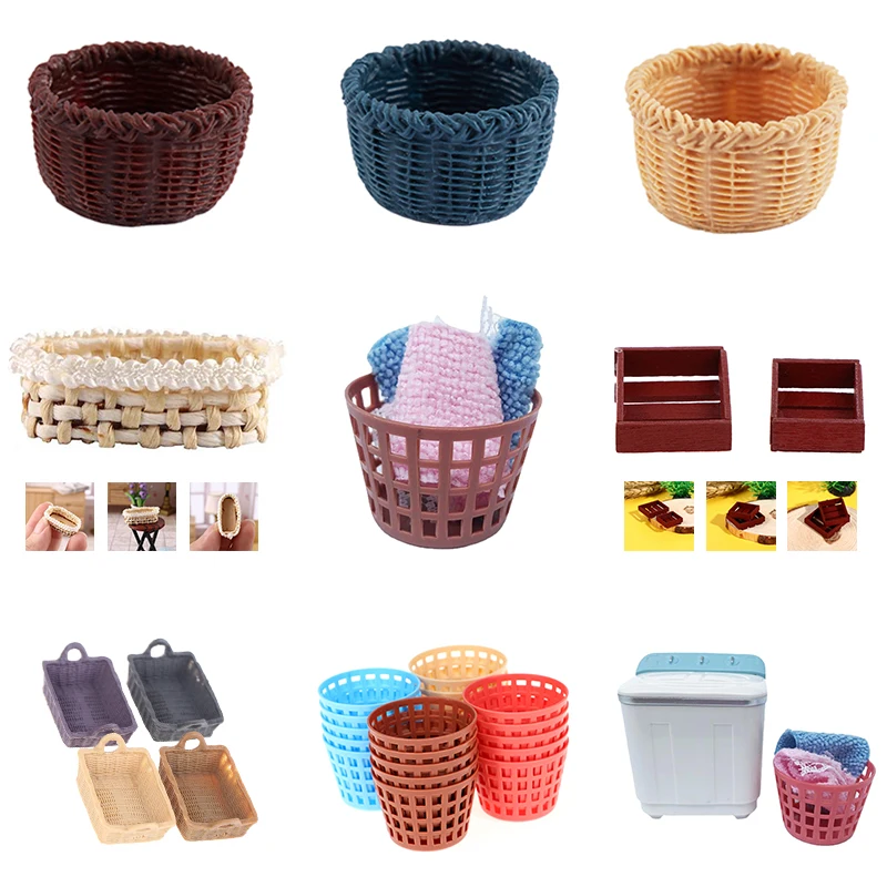 

1pc/5pc Mini Cute Basket Simulation Food Basket Model Toys For Doll House Decoration Dollhouse Miniature Accessories Kid Toy