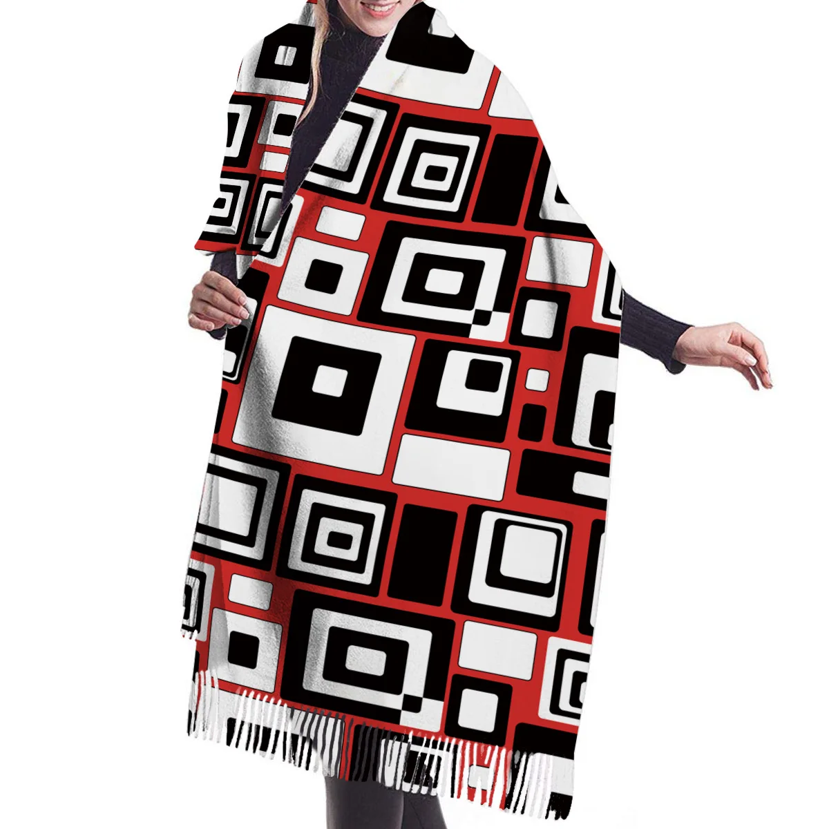 Мягкий кашемировый шарф в стиле пэчворк геометрические прямоугольные Сращенные