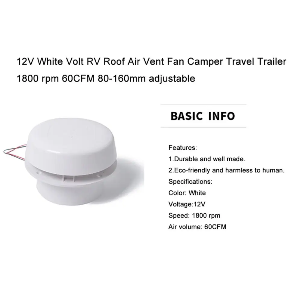 12 В Белый Вольт RV крыша вентиляционный вентилятор трейлер путешествия 1800 об/мин
