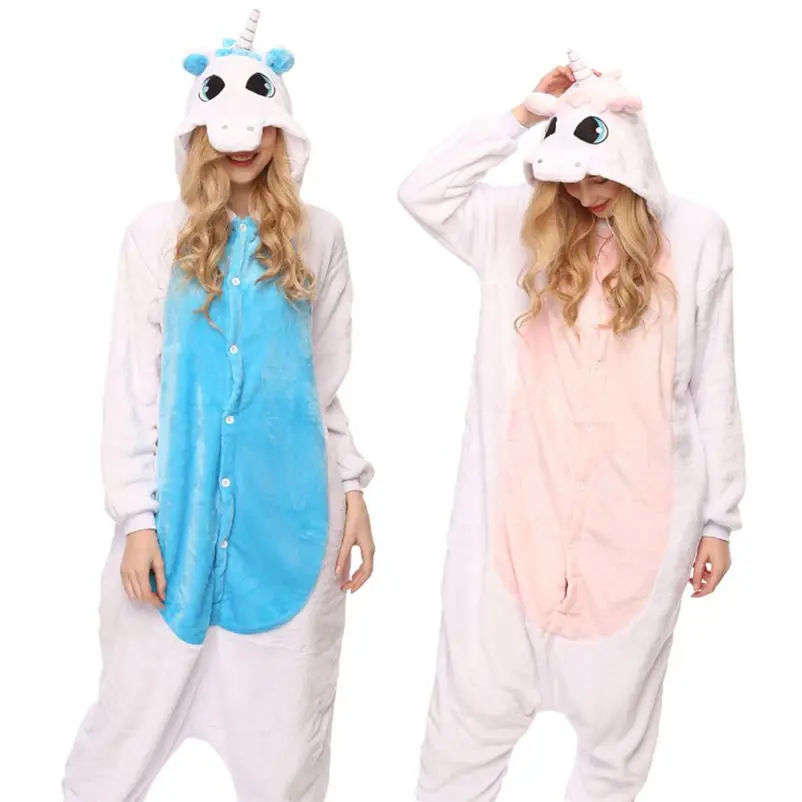 

2019 Winter Women Kigurumi Onesie Pink Unicorn Pajamas Sets Cute Unicornio Animal Pajama Nightie Warm Hooded Sleepwear Costume
